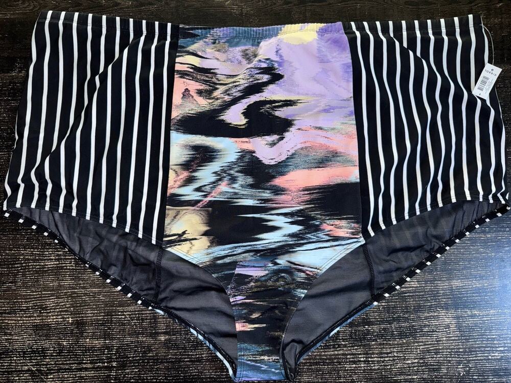 NWT TORRID High Waist Swim Bottom Sz 6X Black Blue Stripe Shorline